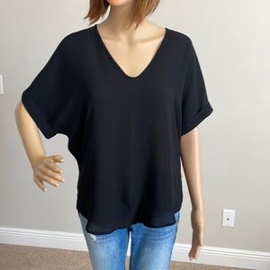 *not for sale* Small Black Polyester V-Neck Blouse by Lush